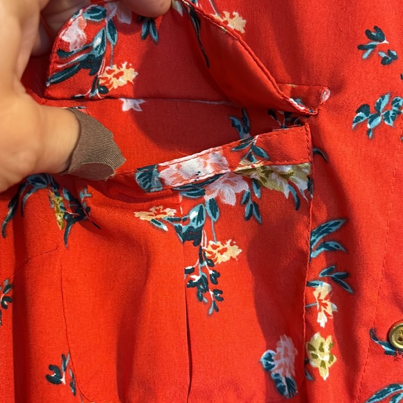Speed Limit M P H Red Floral Mini Dress Button 3/4 Short Sleeves Elastic Waist S - Picture 6 of 16